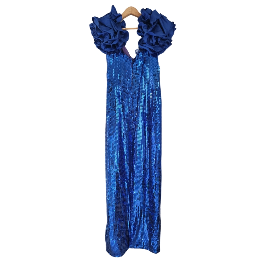 Vintage Alyce Designs Blue Sequin Puff Sleeve Dress - Picture 3 of 5